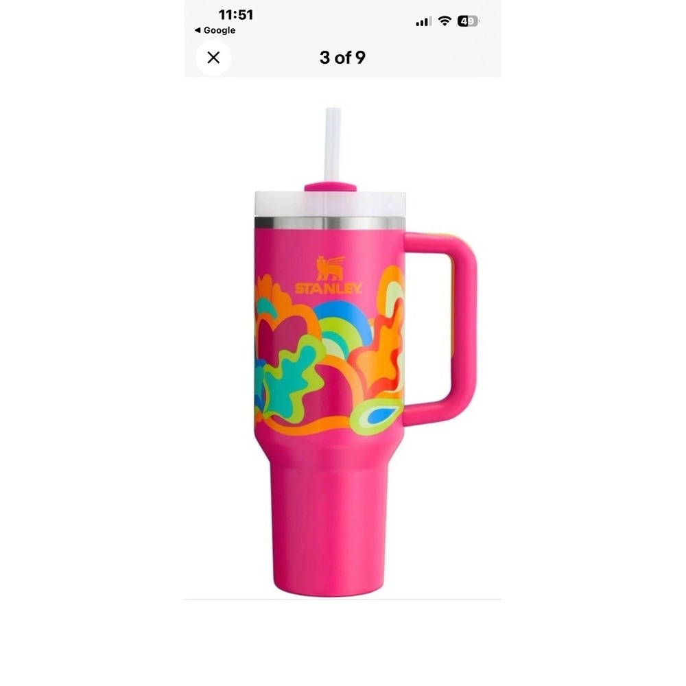 Stanley 30oz Quencher H2.0 FlowState Tumbler Electric Pink Psychedelic Graphic - Picture 1 of 6